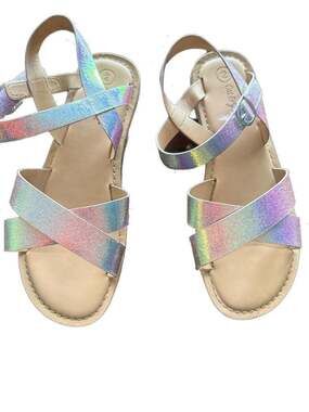 Cat & Jack Girls' Holographic Iridescent Strappy Sandals Size 2